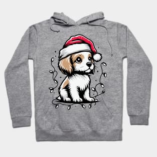 Adorable Dog Christmas Lights Santa Hat Hoodie